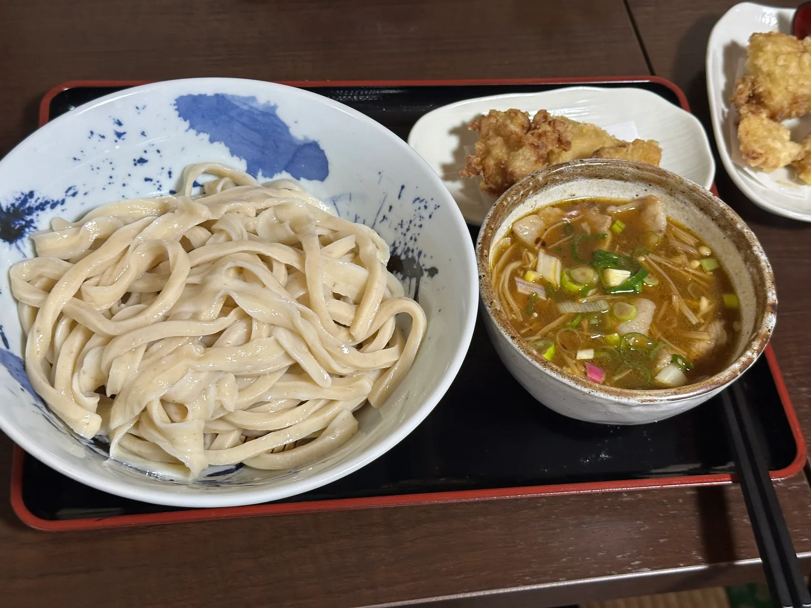 田舎うどんてつの肉汁つけうどん2玉ととり天